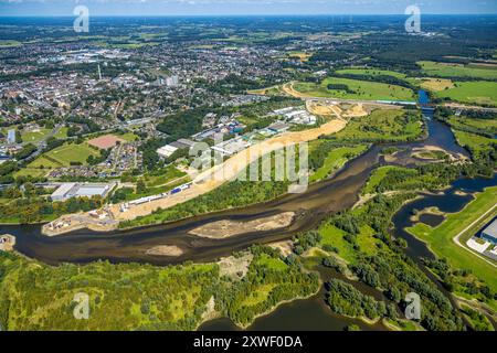 Luftbild, Lippemündungsraum mit Renaturierung, Fluss Lippe und Naturschutzgebiet NSG, Flusslauf mit Sandbank, hinten Bundesstraße B8 Brücke am Lippeschlößchen, Blick nach Wesel, Fernsicht, Wesel, Ruhrgebiet, Niederrhein, Nordrhein-Westfalen, Deutschland ACHTUNGxMINDESTHONORARx60xEURO *** Luftansicht, Lippenmündung mit Renaturierung, Lippe und Naturschutzgebiet NSG, Flusslauf mit Sandbank, hinter Bundesstraße B8 Brücke bei Lippeschlößchen, Blick nach Wesel, Fernsicht, Wesel, Ruhrgebiet, Niederrhein, Nordrhein-Westfalen, Deutschland ATTENTIONxMINDESTHONORARx60xEURO Stockfoto