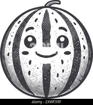 Grunge-Style: Lachender Fruchtcharakter mit Textur, rauer handgezeichnet mit genarbtem Druck. Stock Vektor