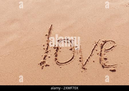 Die Inschrift Ich liebe dich am Meer mit Palmen Stockfoto