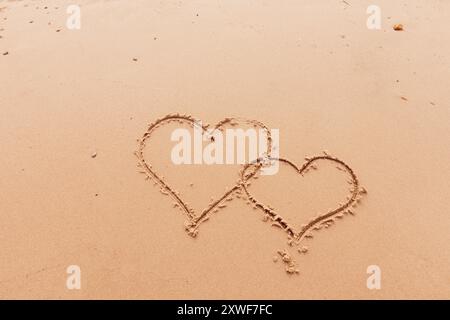 Die Inschrift Ich liebe dich am Meer mit Palmen Stockfoto