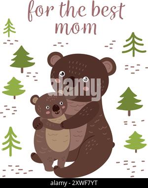 Beste Mama-Kartenschablone mit süßer Mutter Bär Stock Vektor