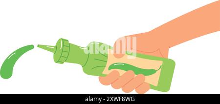 Hand halten grüne Gewürzsoße Farbe Symbol Stock Vektor