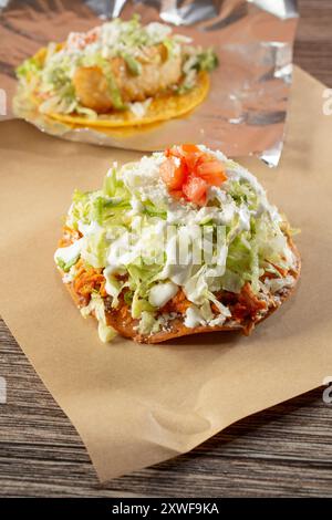 Blick auf eine Tostada. Stockfoto