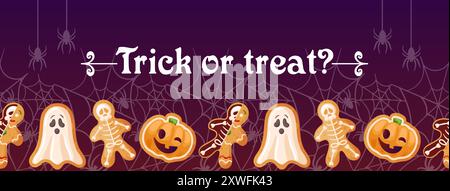 Lustige Lebkuchenkekse mit Halloween-Thema, perfekt für festliche Feiern und angenehme Backaktivitäten Stock Vektor