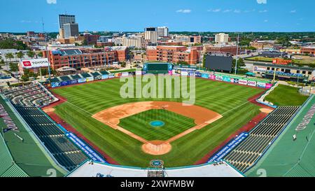 Luftaufnahme des Baseballfeldes in Downtown South Bend Stockfoto