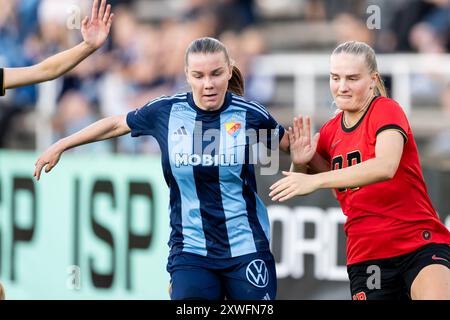 Stockholm, Stockholm, Schweden. August 2024. Djurgarden 8 Mimmi Larsson und BP 13 Klara Andrup während des Spiels in OBOS zwischen Djurgarden und BP im Stadion am 19. August in Stockholm (Credit Image: © Johan Dali/ZUMA Press Wire) NUR REDAKTIONELLE VERWENDUNG! Nicht für kommerzielle ZWECKE! Stockfoto