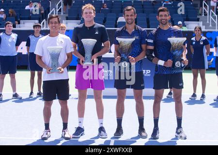 Mason, Oh, USA. August 2024. 2024 Cincinnati Open Tennis, 2024 08 19: Marcelo Arevalo (rechts) und Mate Pavic besiegten Mackenzie McDonald und Alex Michelsen im Doppelspiel der Männer. Foto von Wally Nell/ZUMAPress (Foto: © Wally Nell/ZUMA Press Wire) NUR ZUR REDAKTIONELLEN VERWENDUNG! Nicht für kommerzielle ZWECKE! Quelle: ZUMA Press, Inc./Alamy Live News Stockfoto