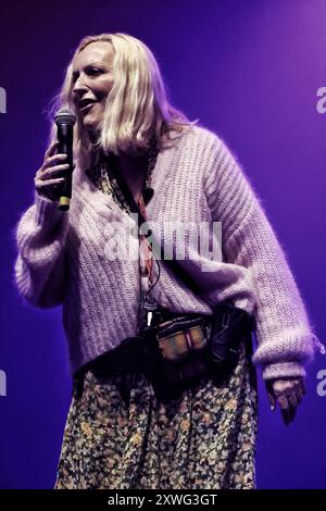 Green man Festival, Brecon Beacons, Wales, Großbritannien. August 2024. Fiona Stewart beim Green man Festival. Im Bild: Geschäftsführer und Eigentümerin des Green man Festivals, Fiona Stewart. Hinweis: Nidpor/EMPICS/Alamy Live News Stockfoto