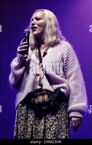 Green man Festival, Brecon Beacons, Wales, Großbritannien. August 2024. Fiona Stewart beim Green man Festival. Im Bild: Geschäftsführer und Eigentümerin des Green man Festivals, Fiona Stewart. Hinweis: Nidpor/EMPICS/Alamy Live News Stockfoto