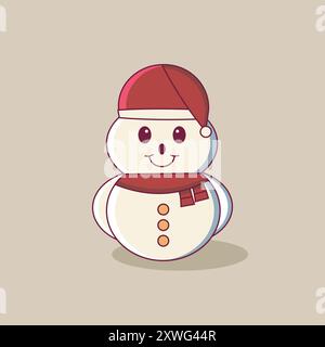 Happy Snowman Illustration trägt einen Weihnachtsmütze Cartoon Schneemann Icon Aufkleber mit einem einfarbigen Hintergrund Stock Vektor