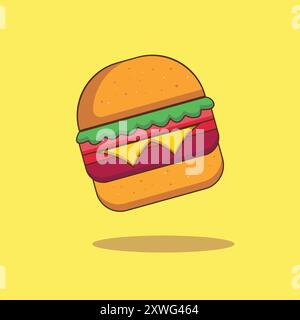 Köstliche Burger Illustration Käse Burger Cartoon Icon Illustration Hamburger Essen Aufkleber Konzept isoliert. Stock Vektor