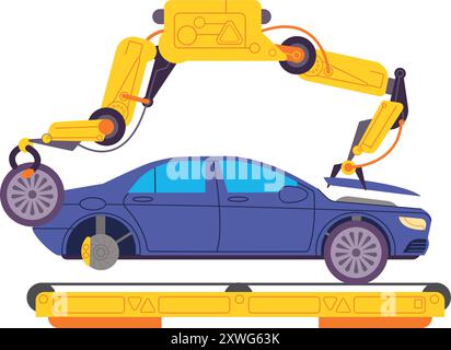 Farbsymbol der Fahrzeugbaugruppe. Auto-Produktionslinie isoliert auf weißem Hintergrund Stock Vektor