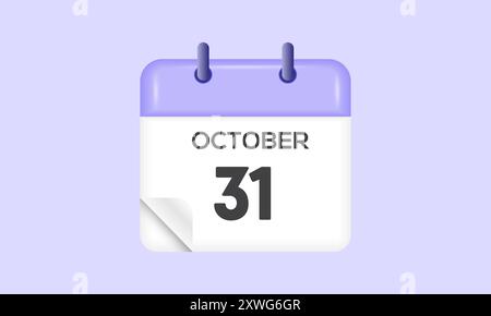 Oktober 31 - Kalender- und Zeitplaner. Erinnerung an das Symbol „Tageskalender“. Vektorabbildung. Stock Vektor