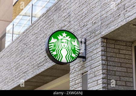 Oxford, UK - 5. Juni 2024: Starbucks Coffee Logo, Nahaufnahme. Stockfoto