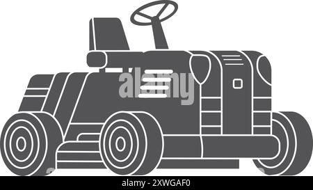 Schwarzes Symbol für Rasentrimmer-Traktor. Rasenschnitt isoliert auf weißem Hintergrund Stock Vektor