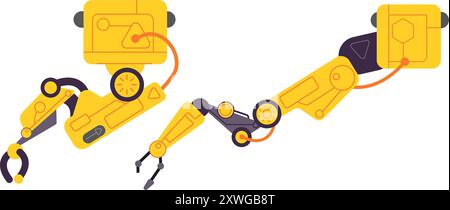 Industrielle Roboterarme. Symbol für werkseitige automatische Manipulatoren auf weißem Hintergrund Stock Vektor
