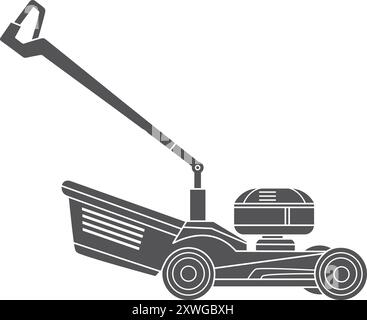 Schwarzes Symbol des Rasenmähers. Rasenschneidemaschine isoliert auf weißem Hintergrund Stock Vektor