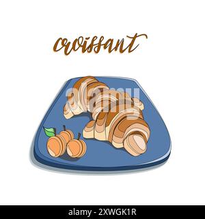 Croissants und frische Aprikosen auf der Teller-Vektor-Illustration Stock Vektor