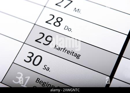 Jahreskalender 2024, Karfreitag Stockfoto