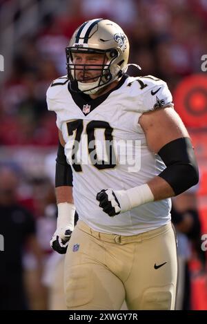 August 2024; Santa Clara, CA, USA; New Orleans Saints Offensive Tackle Trevor Penning (70) im ersten Quartal gegen die San Francisco 49e Stockfoto