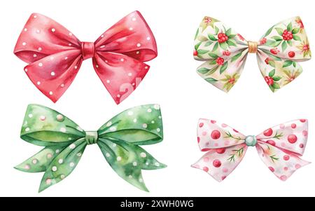 Aquarell Weihnachten Girly Coquette Bogen Set Vektor Illustration Stock Vektor