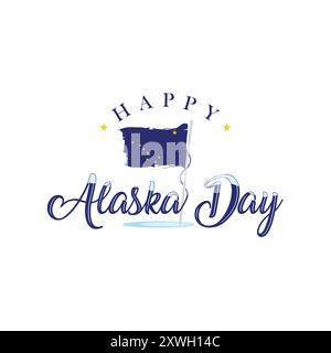 Design-Element mit „Happy Alaska Day“-Schriftzug in Alaska-Flaggenfarbe. Vektorabbildung Stock Vektor