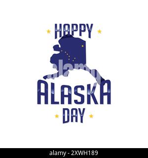 Design-Element mit „Happy Alaska Day“-Schriftzug in Alaska-Flaggenfarbe. Vektorabbildung Stock Vektor