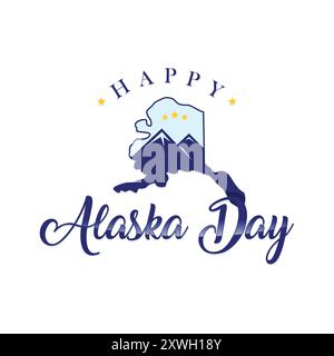 Design-Element mit „Happy Alaska Day“-Schriftzug in Alaska-Flaggenfarbe. Vektorabbildung Stock Vektor