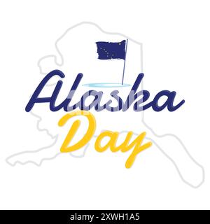 Design-Element mit „Happy Alaska Day“-Schriftzug in Alaska-Flaggenfarbe. Vektorabbildung Stock Vektor