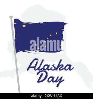 Design-Element mit „Happy Alaska Day“-Schriftzug in Alaska-Flaggenfarbe. Vektorabbildung Stock Vektor