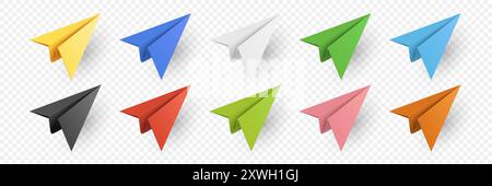 Vektor Realistisches Papier Flugzeuge Symbol Nahaufnahme Isoliert. Bunte Gefaltete Papierebenen. Design-Vorlage Für Einfache Papierflugzeuge Stock Vektor