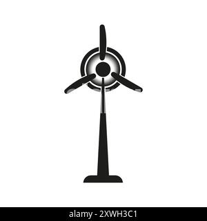 Symbol für Windenergieanlage. Symbol für erneuerbare Energien. Schwarz-weiß-Design. Vektorabbildung. Stock Vektor