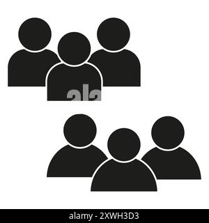 Benutzergruppensymbole. Schwarze Silhouetten von mehreren Menschen. Symbole für soziale Netzwerke. Einfaches Design. Stock Vektor