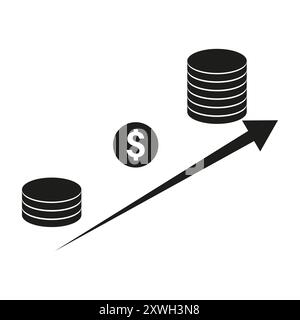 Symbol für Finanzwachstum. Dollarzeichen im Fokus. Steigende Münzstapel. Vektorabbildung. Stock Vektor