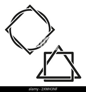 Geometrische abstrakte Symbole. Überlappende Kreis- und quadratische Formen. Minimalistisches Vektorkonzept. Schwarz-weiß-Stil. Stock Vektor