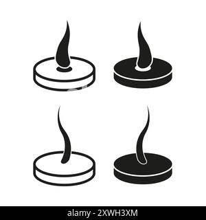 Symbol für Teelicht-Kerze. Symbol für brennende Flamme. Einfaches, rundes Kerzendesign. Vektorabbildung. Stock Vektor