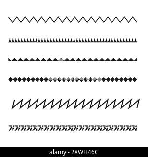 Geometrisches Rahmenmuster festgelegt. Zick-Zack- und Diamantformen. Einfaches Liniendesign. Vektorabbildung. Stock Vektor