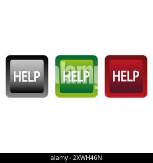 Symbole für die Schaltfläche Hilfe. Drei Farbvarianten. Einfacher Textfokus. Vektorgrafik. Stock Vektor
