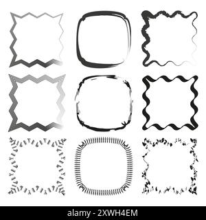 Abstrakte Rahmensammlung. Verschiedene Rahmenstile. Schwarz-weiß-Design. Vektorabbildung. Stock Vektor