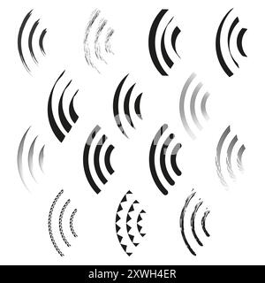 Abstrakte Wellenelemente. Verschiedene Linienmuster. Set mit geschwungenen Formen. Sammlung von Vektorsymbolen. Stock Vektor