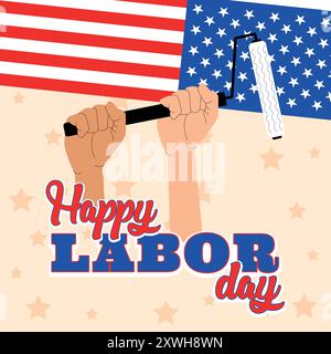 Labor Day-Grafik mit erhobenen Händen, die Malerwalze Vektor halten Stock Vektor