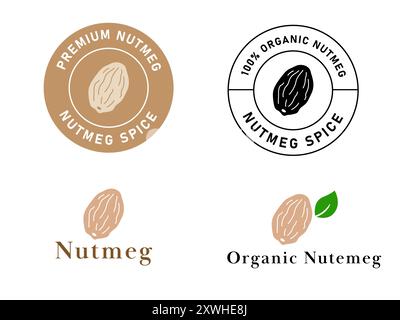 Muskatnuss Gewürz Lebensmittel Zutat Premium Gewürz Kraut gesunde Natur Label Symbol Logo Design Stock Vektor