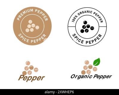 Pfeffer Pfeffer Pfeffer Schwarzer Pfeffer Etikett Kräuter Lebensmittelzutat Premium Gewürz Logo Stempeldesign Stock Vektor