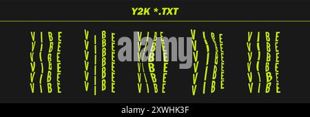 Sammlung psychedelische geschriebene Wörter - VIBE. Psychedelische Retro-futuristische Satzworte. Surreale geometrische Formen auf Wörtern, abstraktes Cyberpunk-Drahtmodell. Stock Vektor