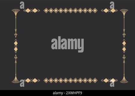 Goldener Rahmen mit indianischem Pfeil, Ornament. Schlichtes Motiv mit einfarbigen Linien. Vektorabbildung Stock Vektor