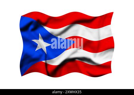 Die Flagge von Puerto Rico auf weißem Hintergrund schwenken. 3D-Rendering. Beschneidungspfad Enthalten Stockfoto