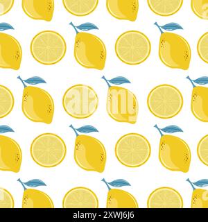 Gelbes nahtloses Muster von handgezeichneten Zitronen. Hintergrund der Zitrusfrüchte. Perfekt für Poster mit Textil-Tapeten Stock Vektor