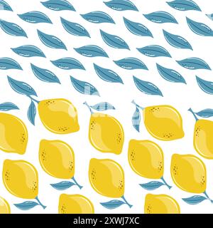 Nahtloses Zitronen-Muster und tropisches nahtloses Muster mit gelben Zitronen. Frucht wiederholte Hintergrund Stock Vektor