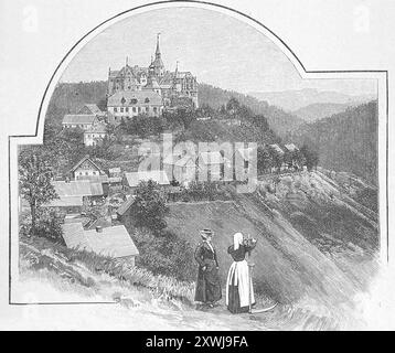 Schloss Lauenstein bei Ludwigstadt um 1880, Fränkischer Wald, Bayern, Deutschland digital restaurierte Reproduktion eines Originals aus dem 19. Jahrhundert, Rekorddatum nicht angegeben, Burg Lauenstein bei Ludwigstadt um 1880, Frankenwald, Bayern, Deutschland, Historisch, digitale restaurierte Reproduktion von einer Vorlage aus dem 19. Jahrhundert Stockfoto