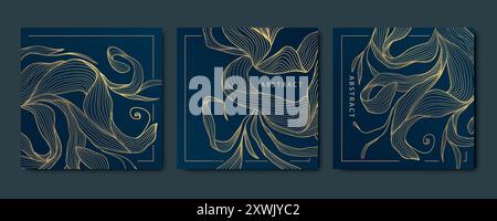 Vektor-Satz von floralen Goldmustern, Luxusblatt, Blumenkarten, quadratische Linie Pflanze Vintage Ornament Stock Vektor